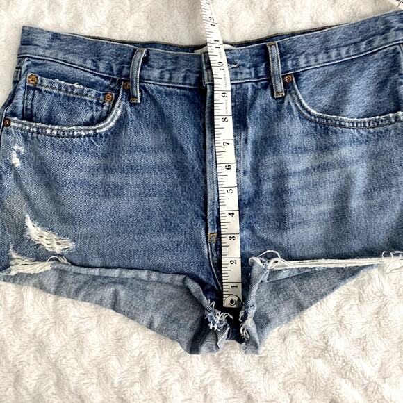 Agolde Blue Medium Wash Denim Grudge Parker Distressed Vintage Fit Shorts 30 - Picture 10 of 11